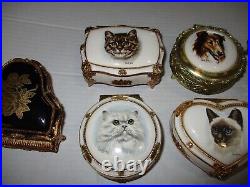 10 Music Box Lot Cats Dogs (Derick Bown) Cameos Gilded Painted VGC Footed Nice