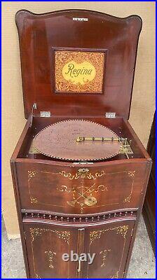 15 1/2 Regina Mahogany Double Comb Disc Floor Model Decorated Music Box