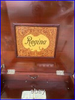 15 1/2 Regina Mahogany Double Comb Disc Floor Model Decorated Music Box