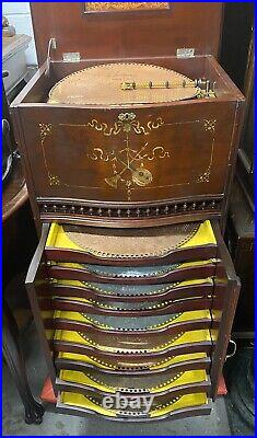 15 1/2 Regina Mahogany Double Comb Disc Floor Model Decorated Music Box