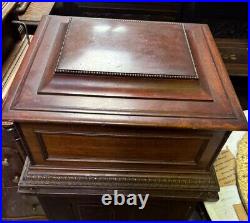 15 1/2 Regina Mahogany Double Comb Disc Music Box With Disc Cabinet