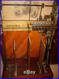 1800's Regina Mahogany 27-1/2 Upright 12-Disc Music Box Double Comb Very Nice