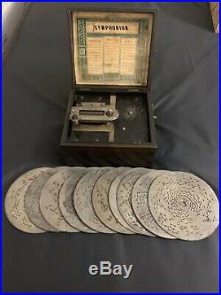 1880s Antique Symphonion Simplex 7 1/2 Disc Music Box Plays With 10 Discs Nice