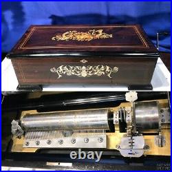 1885 Large Antique Key Wind swiss JACOT'S cylinder music box, 10 Airs Song