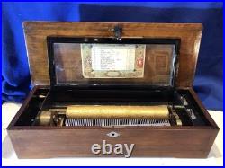 1885 Large Vintage Antique Key Wind swiss cylinder music box, 12 Airs Song