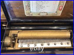 1885 Large Vintage Antique Key Wind swiss cylinder music box, 12 Airs Song