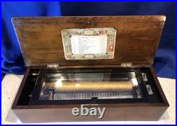 1885 Large Vintage Antique Key Wind swiss cylinder music box, 12 Airs Song