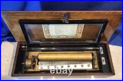 1885 Large Vintage Antique Key Wind swiss cylinder music box, 12 Airs Song