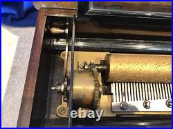 1885 Large Vintage Antique Key Wind swiss cylinder music box, 12 Airs Song