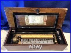 1885 Large Vintage Antique Key Wind swiss cylinder music box, 12 Airs Song