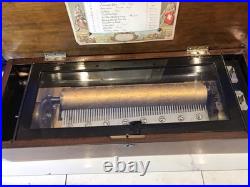 1885 Large Vintage Antique Key Wind swiss cylinder music box, 12 Airs Song