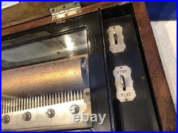 1885 Large Vintage Antique Key Wind swiss cylinder music box, 12 Airs Song