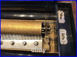 1885 Large Vintage Antique Key Wind swiss cylinder music box, 12 Airs Song