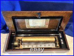 1885 Large Vintage Antique Key Wind swiss cylinder music box, 12 Airs Song