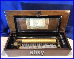 1885 Large Vintage Antique Key Wind swiss cylinder music box, 12 Airs Song