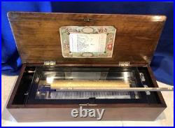 1885 Large Vintage Antique Key Wind swiss cylinder music box, 12 Airs Song