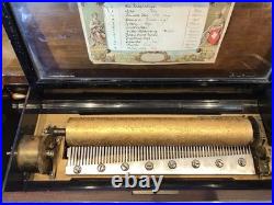 1885 Large Vintage Antique Key Wind swiss cylinder music box, 12 Airs Song
