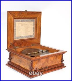 1890 Symphonion Sublime Harmonie Lever-Wind Music Box Burl Walnut Stunning