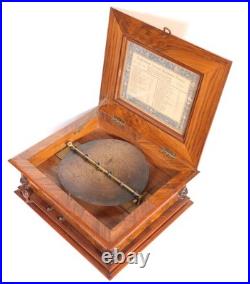 1890 Symphonion Sublime Harmonie Lever-Wind Music Box Burl Walnut Stunning