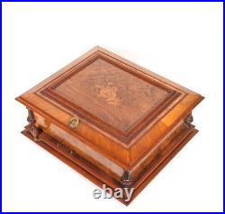 1890 Symphonion Sublime Harmonie Lever-Wind Music Box Burl Walnut Stunning