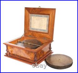1890 Symphonion Sublime Harmonie Lever-Wind Music Box Burl Walnut Stunning