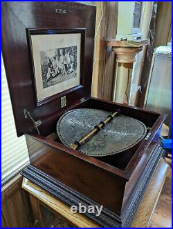 1890's IMPERIAL SYMPHONION 13.5 DISC? Walnut Music Box with5 Discs