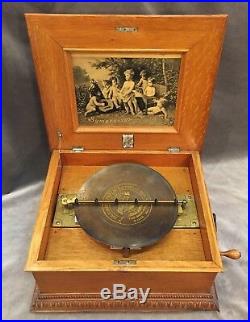 1897 MUSIC BOX & 12 DISCS Oak Imperial Symphonion #6 Schutz-Marke Double Comb