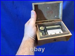 1945 Vintage Antique Key Wind swiss cylinder music box, 2 Airs Song
