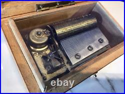 1945 Vintage Antique Key Wind swiss cylinder music box, 2 Airs Song