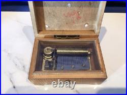 1945 Vintage Antique Key Wind swiss cylinder music box, 2 Airs Song