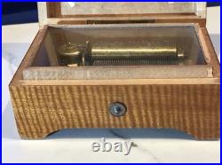 1945 Vintage Antique Key Wind swiss cylinder music box, 2 Airs Song