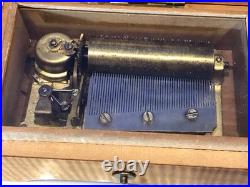 1945 Vintage Antique Key Wind swiss cylinder music box, 2 Airs Song