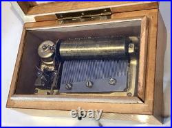 1945 Vintage Antique Key Wind swiss cylinder music box, 2 Airs Song