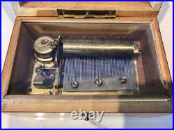 1945 Vintage Antique Key Wind swiss cylinder music box, 2 Airs Song
