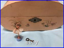 1966 Oval Made-in-Japan Musical Jewelry Box with Dancing-on-Stage Ballerina, Key