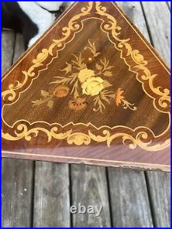 1970s Italian Reuge Marquetry Inlaid Music Box Table Works Condition Issues