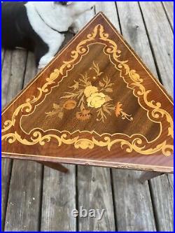 1970s Italian Reuge Marquetry Inlaid Music Box Table Works Condition Issues