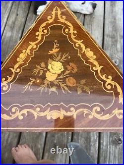 1970s Italian Reuge Marquetry Inlaid Music Box Table Works Condition Issues