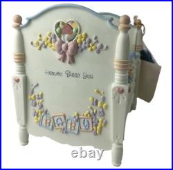 1993 Enesco Precious Moments Crib Action Music Box Heaven Bless You Brahms