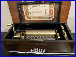 19TH C. SWISS CYLINDER MUSIC BOX with4 TUNES. IN WORKING ORDER. Super clean