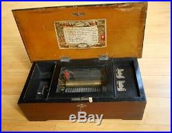 19TH C. SWISS CYLINDER MUSIC BOX with8 TUNES. IN WORKING ORDER. ESTATE FRESH