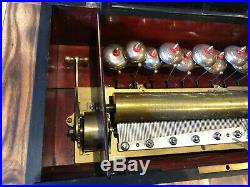 19th C. SWISS CYLINDER MUSIC BOX WITH INLAYS OF WOOD AND WITH BELLS! LOOK