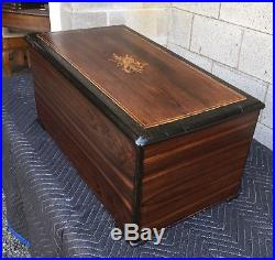 19th C. SWISS INLAID ROSEWOOD CYLINDER MUSIC BOX WITH BELLS AND DRUM