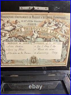 19th CENTURY JEROME THIBOUVILLE-LAMY 6 TUNE MUSIC BOX WORKS See VIDEO