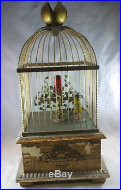 19th Century French Double Singing Automaton Singing Birds in Cage