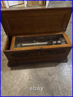 19thC Antique Victorian 10 Song Marquetry Inlay Wood Swiss Music Box