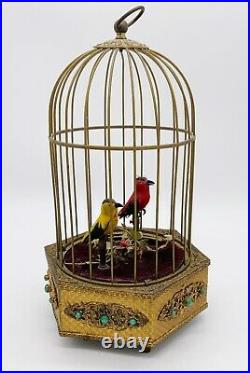 2 Vintage German singing Bird Cage music boxes Clockwork Automations for parts