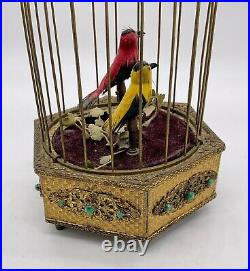 2 Vintage German singing Bird Cage music boxes Clockwork Automations for parts