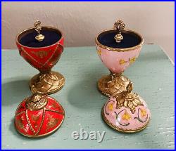 2 Vintage Rare Porcelain House of Faberge Musical Eggs Rose Narcissus Music Box