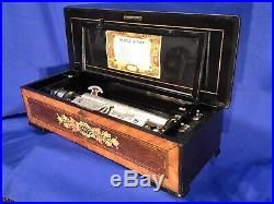 25 Inch Large Vintage Antique Swiss Marquetry Inlay Cylinder Music Box